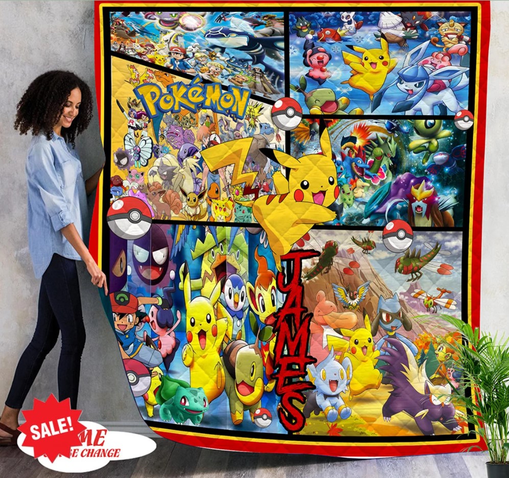 Personalized Pokemon Pikachu Quilt Blanket Pikachu Fleece Blanket Pokemon Ball Quilt Blanket Pokemon Fan Gifts